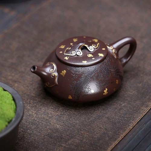 Kettle Teapot Vintage Engraved Fenglaiyi Gold-Painted Stone Scoop Teapot Office Tea Infuser Portable Water Teapot - Image 7