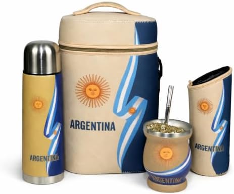 Argentine Yerba Mate Kit – Premium Stainless Steel Mate Cup & Bombilla Set with 750ml Vacuum Insulated Bottle, Yerba Container & Neoprene Bag – Authentic Argentine Design by EverydayThings