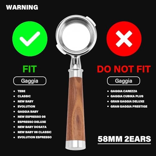 58mm Espresso Bottomless Portafilter with 2 Ear | Fits Most Gaggia Espresso Machine | Food Grade Stainless Steel Basket and Walnut Handle | 58mm Espresso Machine Accessories - Image 2
