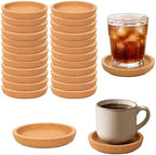 24pcs Round Cork Coaster Absorbent & Heat Insulation (Light Brown) - Image 2