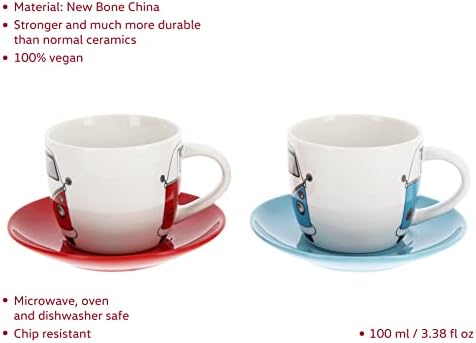 BRISA VW Collection - Volkswagen Espresso Cups Coffee-Tea-Cappuccino Set in T1 Bus Campervan Design (Bus Front/100ml/3.4 fl oz) (Set of 2 (red, blue)) - Image 2