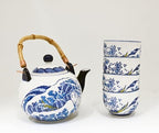 Urban Tokyo Hokusai Inspired Great Wave Porcelain Tea Set with Bamboo Handle, 30 oz Teapot with 4 Cups, Blue and White, Gift Box - Image 3