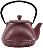 20.3oz Small Cast Iron Teapot, SECHUDO Tea Kettle for Stovetop Safe Coated with Enameled Interior, Tea Pot with Stainless Steel Infuser for Loose Tea (Pink Pinstripe Pattern) by SECHUDO