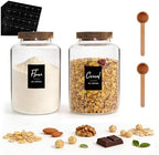 67 oz Glass Food Storage Jar with Wood Lids Spoon Set of 2,Glass Canister Borosilicate Glass Food Containers for Ground Coffee Beans Nut Pasta Sugar Candy Spice Rice Tea (2000ml/67oz-2 Pack) by Foyofly