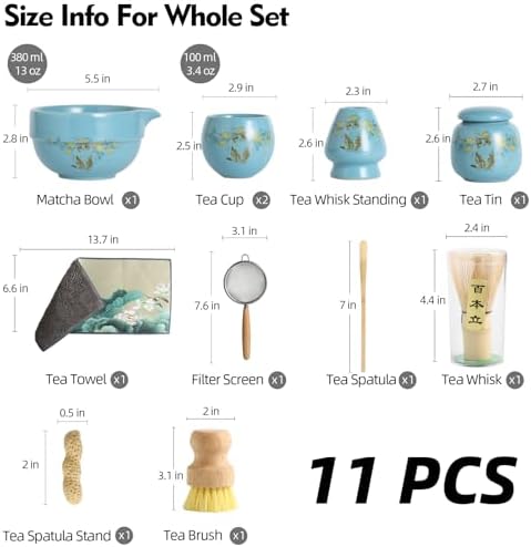 11 Pcs Matcha whisk Set,13 OZ,With 2 Cups and 1 Tea Can,Unique Cat Pattern Design，Complete Matcha Kit Set,Japanese Matcha Set,Perfect Matcha Kit for Matcha Tea Ceremony(Cat-Blue) - Image 3