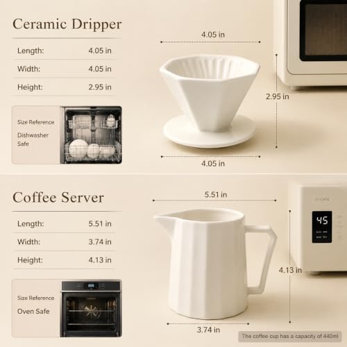 Pour Over Coffee Maker, Ceramic Coffee Dripper with Pot Set,White - Image 2