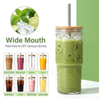 24 oz Glass Cups with Bamboo Lids and Straws,Glass Iced Coffee Tumbler - Image 4