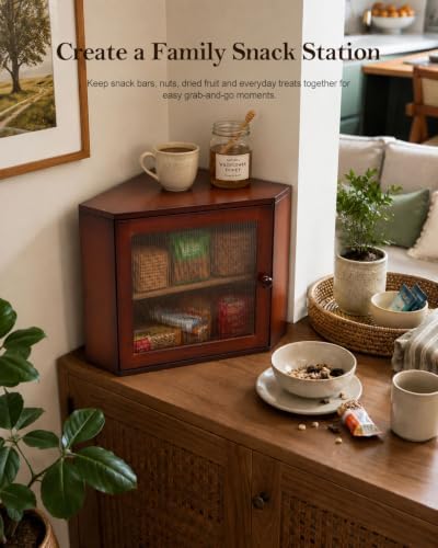 Brown Corner Bread Box, 2 Tier Bamboo Bread Storage for Kitchen Countertop - Image 4