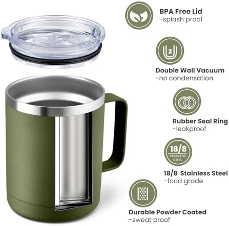 MEWAY 12oz Coffee Mug With Handle 4 Pack Bulk,Stainless Steel Insulated Travel Tumblers With Sliding Lid,Double Wall Vacuum Camping Cup for Hot & Cold Drinks Tea (Multicolor,Set of 4) - Image 2