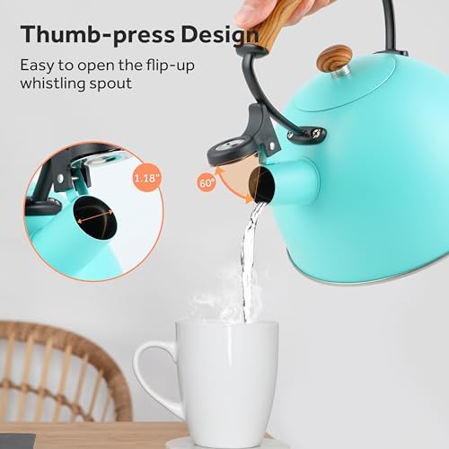Whistling Stovetop Tea Kettle, 3.2 Quart Stainless Steel Teapot with Cool Touch Ergonomic Handle, Hot Water Fast to Boil, Blue - Image 3