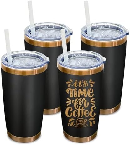 20 oz Tumbler Bulk Stainless Steel Tumblers with Lids and Straws Black by MetalyaTumblers