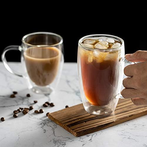 MEWAY 16oz/4 pack Coffee Mugs,Thickened Clear Glass Double Wall Cup with handle for Coffee, Tea, Latte, Cappuccino (16 oz，4) - Image 5