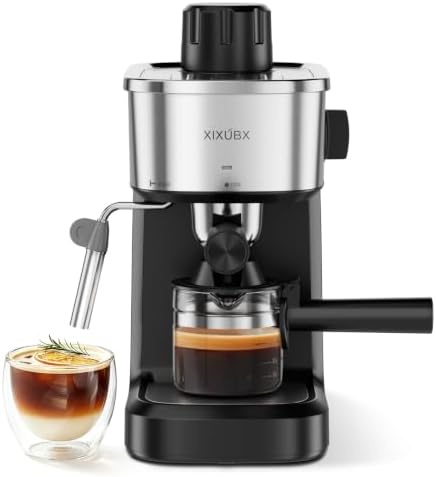 XIXUBX 6 Bar Espresso Machine, Compact with Milk Frother, Stainless Steel by XIXUBX