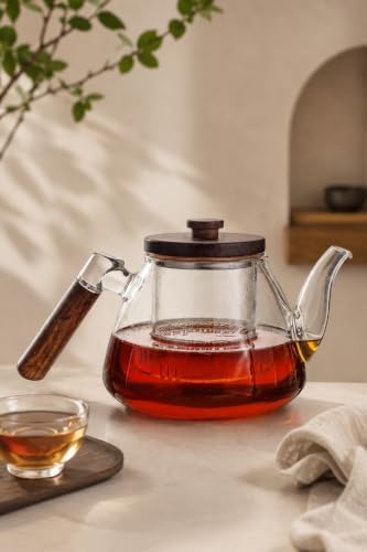 1 Liter Borosilicate Glass Teapot with Acacia Wood Lid and Infuser, Heat Resistant for Loose Leaf Tea and Herbal Brews, refined Kitchenware for Brewing and Serving - Image 4
