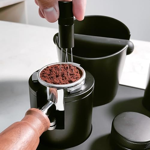 Coffee Tamper Mat 53mm Espresso Tamping Station Pad with Knock Box Slot Silicone and Wood Non Slip Base for Barista Home Kitchen Countertop (Black) - Image 5