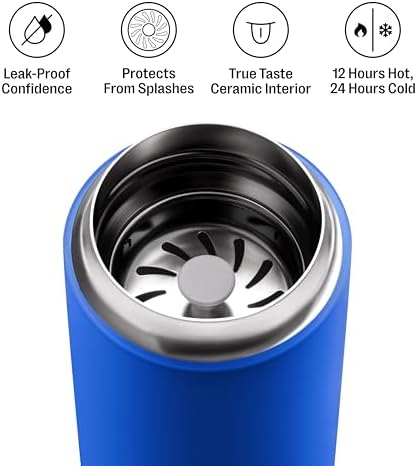 Fellow 12 oz Carter Move Travel Mug - Vacuum-Insulated Stainless Steel Travel Coffee Mug - Coffee Tumbler with Ceramic Interior and Splash Guard - Electric Cobalt - Image 2