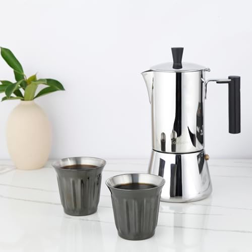 Easyworkz Stainless Steel Espresso Cup 2pcs Set Double Wall Insulated Metal Demitasse Cups 5 oz, Bundled with Double-Wall Espresso Cups 5 oz Set of 2, Vertical Stripe Design, Gunmetal - Image 7