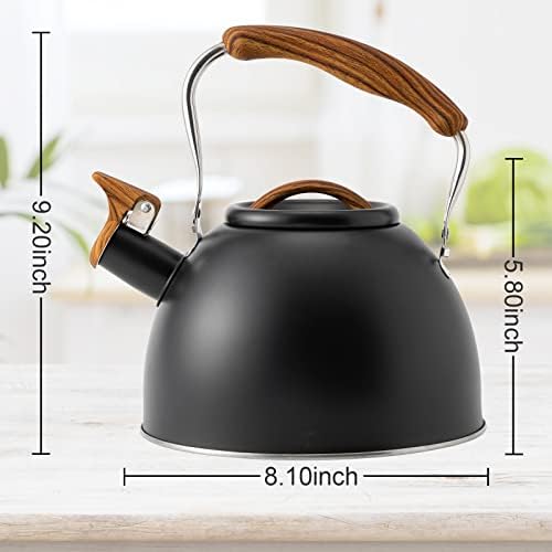 3.2 Quart Whistling Tea Kettle for Stove Top Stainless Steel Tea Pots With Wood Pattern Anti-slip Handle, Black… - Image 6