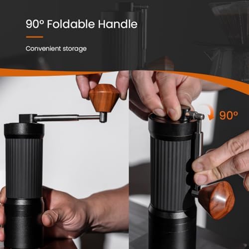 Manual Coffee Grinder – 7 Star Stainless Steel Burr, 36 Adjustable Grind Settings, Foldable Hand Crank, Portable Manual Espresso & Burr Coffee Grinder, Non-Slip Grip, 30g Capacity- Black - Image 4