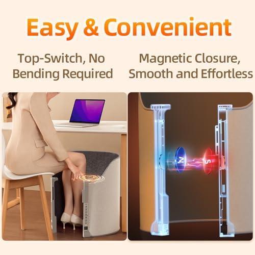 Under Desk Heater, Electric Foot Warmer for Office & Home, Quiet Portable Feet Warmer with Heated Floor Mat, Foot heater with Thermostat and Timer Indoor Use for Foot Leg Grey Cylindrical UEMUSI - Image 3