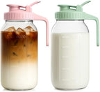 Mason Jar Pitcher Set of 2, 64oz (2quart) Glass Pitcher with Lid for Tea by VA1KENE