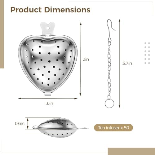 50 Pack Stainless Steel Tea Ball Filters, Heart-Shaped Infusers With Extended Hook For Loose Leaf Tea - Image 5