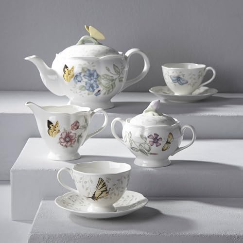 Lenox Butterfly Meadow Porcelain Teapot and Tea Cup Set, 9-Piece, 48oz - Image 2