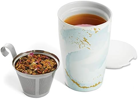 Tea Forte Double-Walled Ceramic Kati Cup, Removable Stainless Steel Infuser Basket and Lid, Steeps 12 oz Loose Leaf Tea, Dishwasher & Microwave Safe, Wellbeing Tea - Image 4
