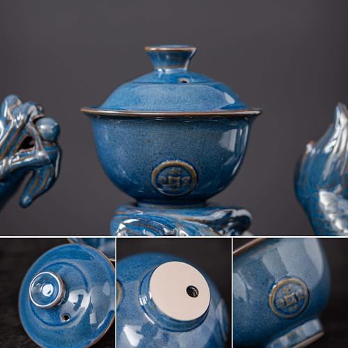 Zurucily Ceramic Teapot with Infuser Semi Automatic Tea Set Magic Teapot with 8 cups Gradient Color (Blue Dragon- A) - Image 3