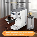 Takywep Compact 20 Bar Espresso Machine with Built-In Steam Milk Frother, Stainless Steel Semi-Automatic Coffee Maker with Removable Water Tank for Lattes, Cappuccinos, Macchiatos, Home and Office - Image 4