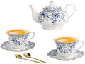 European Ceramic tea set for one or two,Porcelain Gift Tea Set For Women and Tea Party. (Blue, 1 teapot and 2 tea cup sets) by Unknown
