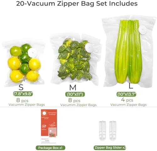 20 Reusable Vacuum Seal Bags for Food, Compatible with Most Handheld Vacuum Sealer, BPA-Free, Sous Vide Bags, Upgraded Sturdy Air Valve (8 Small, 8 Medium, 4 Large), Vacuum Sealer not Included - Image 2