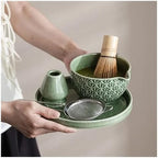 Matcha Set 2/6 Pieces - Green Pattern Tea Bowl, Bamboo Stirrer, Spoon & Filter Traditional Ceremony(6 pieces A) - Image 4