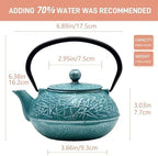 Cast Iron Tea Kettle,SECHUDO Teapot Coated with Enameled Interior for Loose Tea,Cast Iron Teapot with Stainless Steel Infuser for Stovetop Safe (30.4oz-Pattern-5) - Image 5