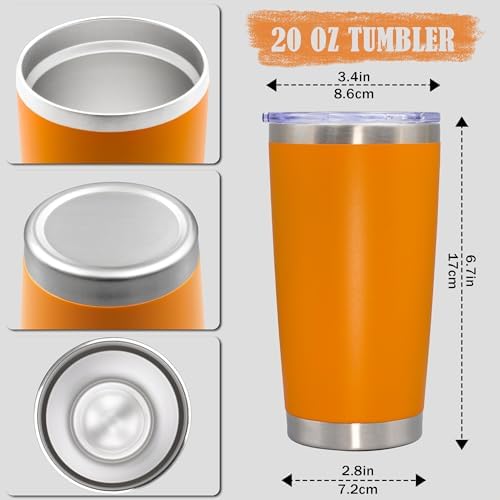 20oz Tumbler Insulated Coffee Tumblers with Lid Stainless Steel Orange 8P - Image 4