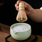 Green Japanese Matcha Tea Set of 7 Ceremony Matcha Kit with Matcha Bowl(Chawan) with Pouring Spout, Matcha Whisk (Chasen), Scoop (Chashaku), Ceramic Whisk Holder, Scoop Stand，Sifter,Tea Napkin - Image 5