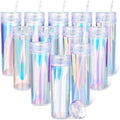 Tujoe 12 Pack Iridescent Skinny Tumbler with Lid Straw Insulated, 16 oz by Tujoe