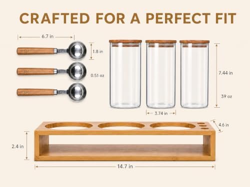 KKC HOME ACCNETS Glass Canister Set with Bamboo Rack & Scoops-39oz 3 Pack - Image 2