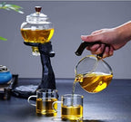 Heat-resistant Kungfu Glass Tea Set with Heater Attract Water Diversion Rotating Cover Bowl Lazy Semi-Automatic Deer Glass Teapot (Black Set) - Image 3