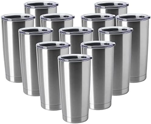 HASLE OUTFITTERS 20oz Tumblers Stainless Steel Mugs with Lid Double Wall Vacuum Insulated Coffee Cups for Cold & Hot Drinks (20oz-Stainless Steel, 12 Pack) by HASLEOUTFITTERS