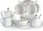 Sweejar Porcelain Tea Sets British Royal Series, 8 OZ Cups& Saucer Service for 6 and 3 Tier Ceramic Cake Stand Cupcake Stand and Foldable Tea Cups Display Stand Espresso Cups Holder - Image 2