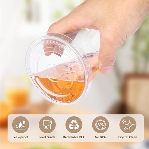 tchrules 100 Set 18oz Clear Round Bottom Plastic Cups with Lids and Straws - Image 4