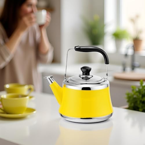 Tea Kettle Stovetop, Whistling Tea Pot 304 Food Grade Stainless Steel Teapot for Stove top, Loud Whistle Kettle for Tea, Coffee, Milk (Yellow, 1.5L) - Image 2