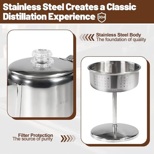 6 Cup Percolator 304 Stainless Steel Coffee Pot Coffee Maker Coffee Machine with Solid Wood Handle Transparent Knob Stovetop Greca Mocha for Induction Home and Camping 1000ml 33.8oz - Image 5