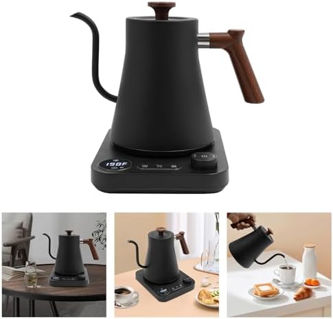 Electric Gooseneck Kettle, 1200W 0.9L Quick Heating Electric Kettles with LCD Screen Stainless Steel Inner Timing Constant Temperature Suitable for Home Offices Hotels Restaurants (Black) - Image 7