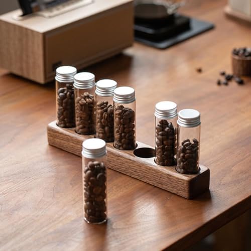 Coffee Bean Storage Tube Rack, Glass Containers with Wooden Holder for Home - Image 6