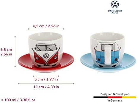 BRISA VW Collection - Volkswagen Espresso Cups Coffee-Tea-Cappuccino Set in T1 Bus Campervan Design (Bus Front/100ml/3.4 fl oz) (Set of 2 (red, blue)) - Image 3