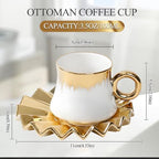 3.5oz Ceramic Turkish Coffee Cup Set of 6, Porcelain Espresso Cups and Saucers British Italian Cappuccino Cups with Gold Trim for Double Espresso Cappuccino Latte Mocha Tea (White) - Image 3