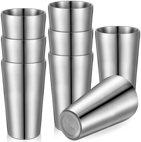 Mimorou 8 Pack Stainless Steel Insulated Cup 18.6 oz Metal Tumbler Double Wall Vacuum Water Glasses Camping Reusable Mugs BBQ Home Office Party Coffee(Silver) by Mimorou