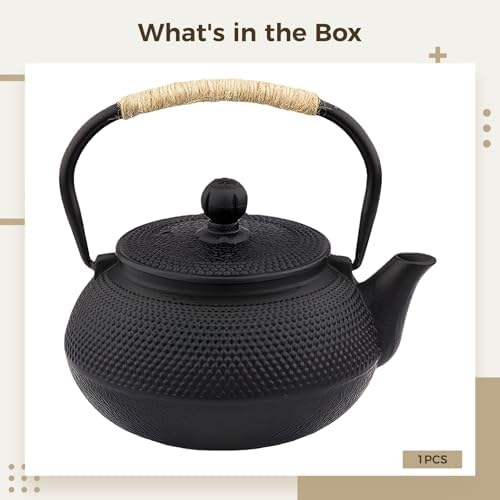 Cast Iron Teapot With Infuser, Elegant Black Stovetop Tea Kettle With Rope-Wrapped Handle, Japanese Tetsubin, 600 Ml Cast Iron Teapot - Image 5